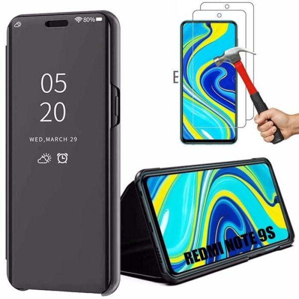 Skyddsfodral för Redmi Note 9S - E.F.CONNECTION - Stel - Spegeleffekt - Genomskinligt fönster - Svart svart