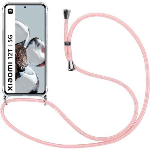 Halsbandsfodral med halsband för Xiaomi 12T - 12T Pro Anti-Scratch Förstärkt TPU med Lanyard Pink