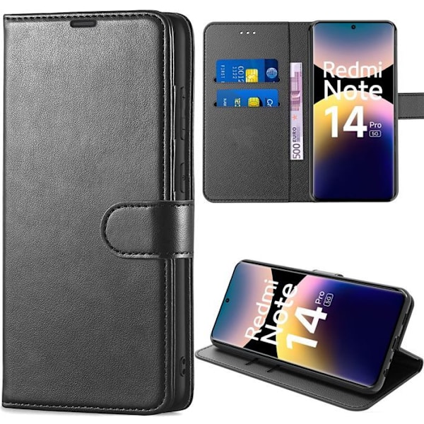 Coque för Xiaomi Redmi Note 14 Pro 5G (ej för 4G) Skydd Flip Syntetiskt Läder Stötsäker Svart Svart