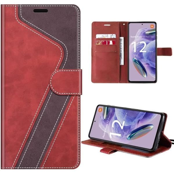 Coque - E.F.Connection - för Redmi Note 12 Pro Plus 5G - Röd PU-läder - Mjuk - Flip Rött och brunt