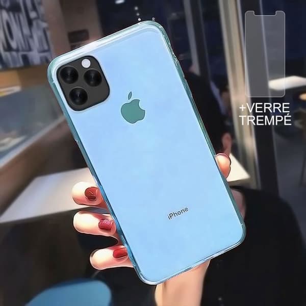 Skyddsfodral - E.F.CONNECTION - för iPhone 12 Pro Max - Mjukt silikon blått - 2 härdade glas - Stöttålig Blå