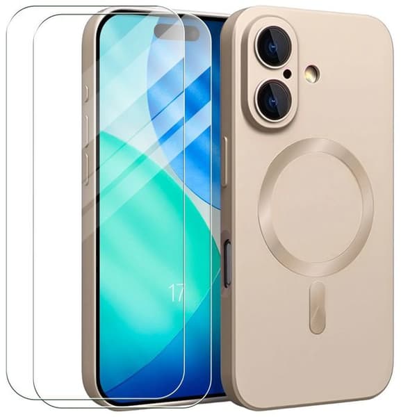 Skyddsskal - E.F.Connection - för iPhone 17 - med Gyllene Magnetring - 2 Härdade Glas gyllene