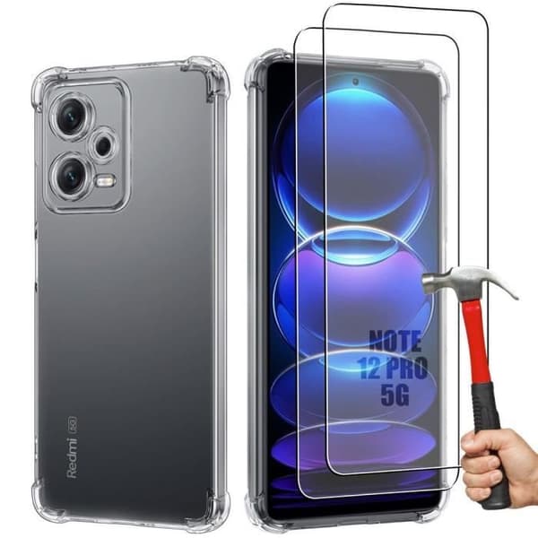 Coque - E.F.CONNECTION - För Xiaomi Redmi Note 12 Pro 5G - TPU Stötsäker - Transparent - 2 Härdat Glas Transparent
