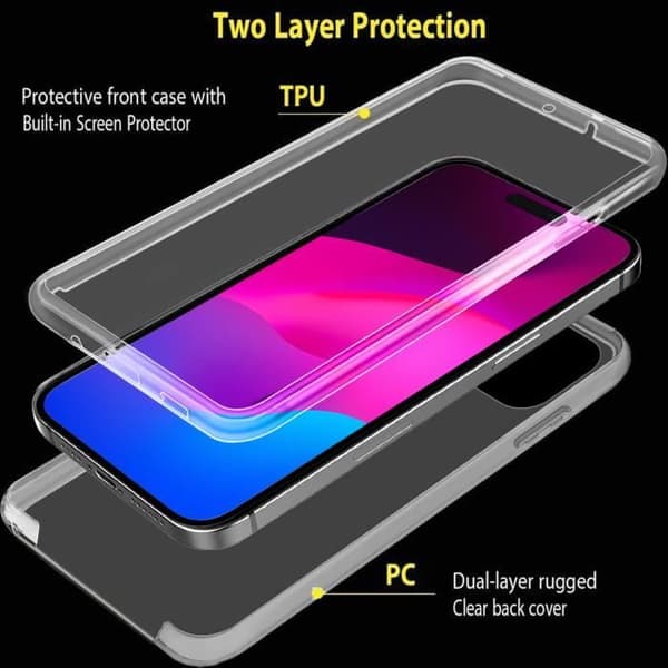 Skydd för iPhone 15 Plus - Stöttålig - Transparent - Heltäckande skydd 360° - Silikon - PC Transparent