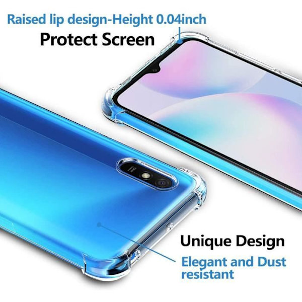 Fodral för Redmi 9A (6,53") förstärkt skydd med högt motstånd + härdat glas Transparent