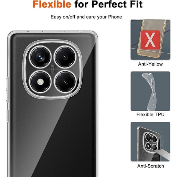 Coque för Xiaomi Redmi Note 14 Pro 4G (inte för 5G) med 2 Härdat Glas - Skydd i Transparent Silikon Transparent