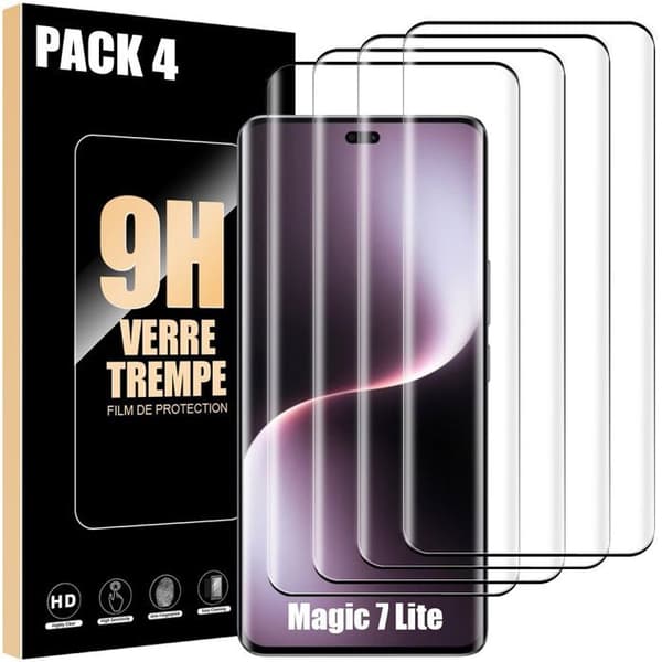 4x Härdat 3D-glas för Honor Magic 7 Lite, Rep- och Stötsäker med Svart Kant Transparent