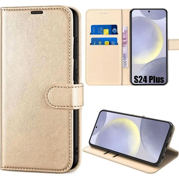 Coque til Samsung Galaxy S24 Plus - MÆRKE - Guld Læder Effekt - Magnetisk Lukning - Beskyttelse - Semi-stiv gyllene
