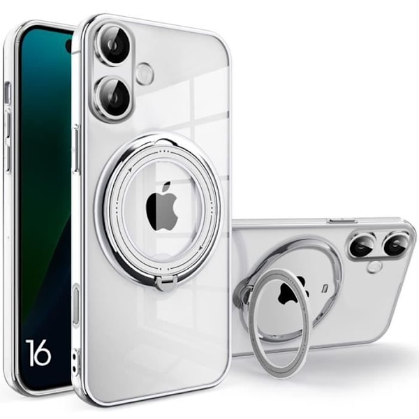 Skyddskal för iPhone 16 - E.F.CONNECTION - Silverkant - Flexibelt - Rotationsstöd - Silikon Silver