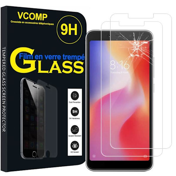 Skärmskydd - VCOMP - Xiaomi Redmi 6 - Härdat glas - Set med 2 - Reptålig