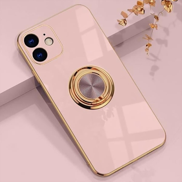 Ringfodral för iPhone 12 Pro Max (6,7") Rosa Elegant Soft Gold Edge Lyx Stötsäker Anti-Scratch Rosa