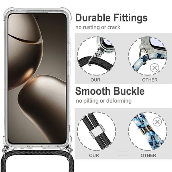 Coque til Xiaomi 14T - Forstærkede hjørner med skulderrem i lilla - E.F.Connection® Transparent