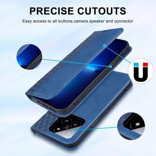 Coque - Xiaomi - 14 Pro - Stötsäker - Mörkblå Läderlook - Mosaikmönster marinblå