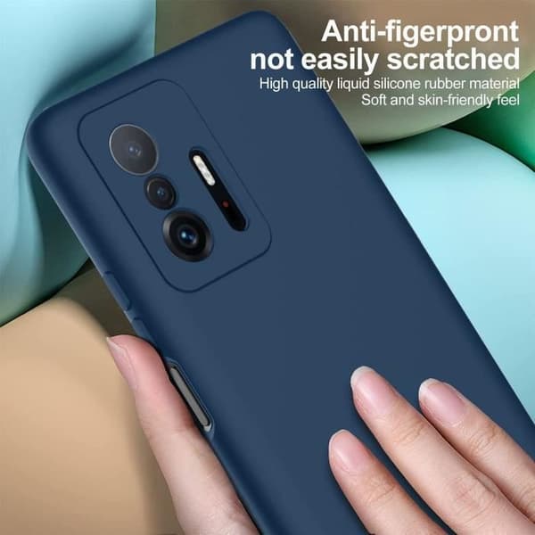 Coque - E.F.CONNECTION - för Xiaomi 11T - Silikon Mörkblå - 2 Härdat Glas - Stötskydd marinblå