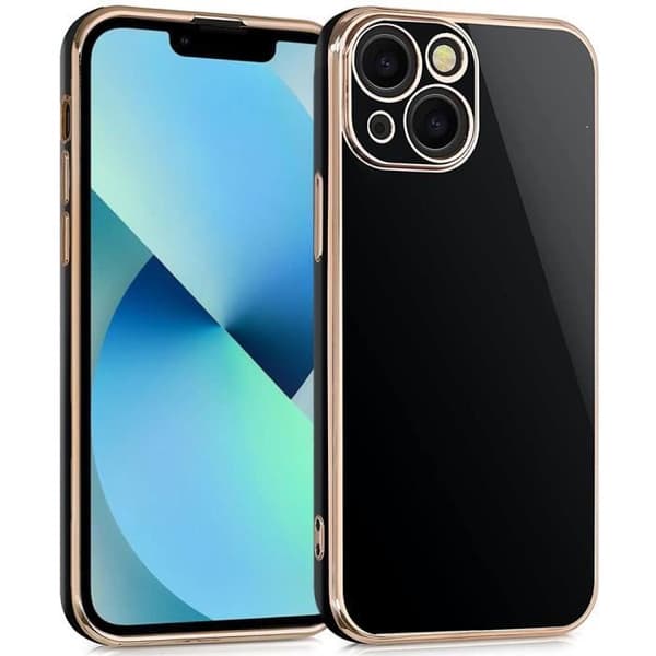 Skyddshölje - E.F.CONNECTION - för iPhone 13 - Svart - Flexibelt - Guldkant Svart
