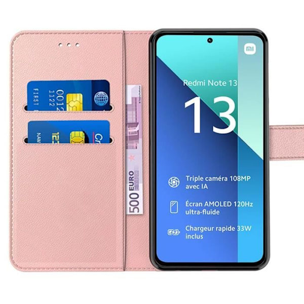 Coque - E.F.CONNECTION - för Xiaomi Redmi Note 13 4G - Rosa - Stötsäker - Justerbart Stöd Rosa
