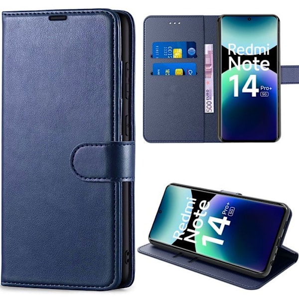 Coque til Xiaomi Redmi Note 14 Pro Plus 5G/Note 14 Pro+ 5G, Anti-rids Beskyttelse i Marineblåt PU Læder marinblå