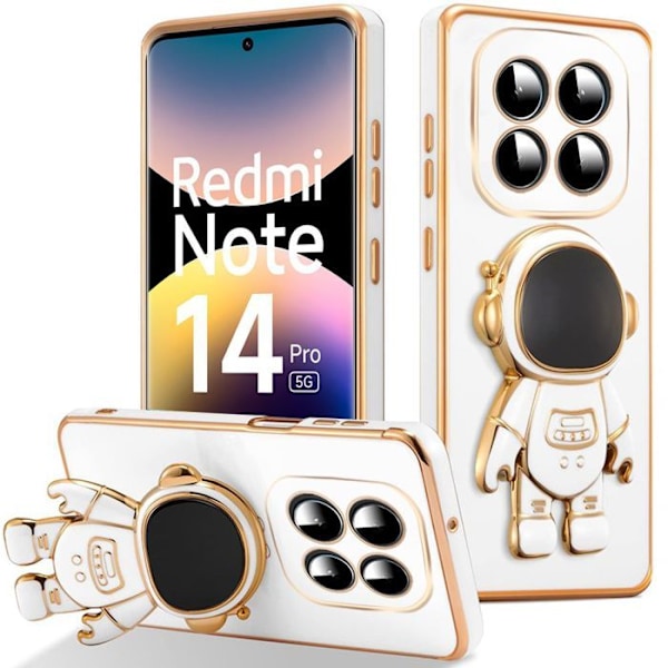 Coque för Xiaomi Redmi Note 14 Pro 5G (inte för 4G), Silikon Mjuk med Astronaut Stöd - Vit Vit