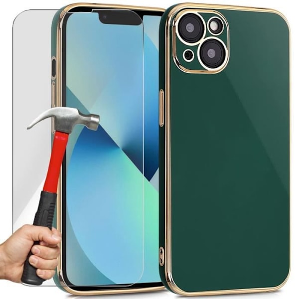 Skyddshölje - E.F.CONNECTION - iPhone 13 - Mörkgrön - Flexibel - Stötabsorberande - 2 Härdade Glas Midnattsgrönt
