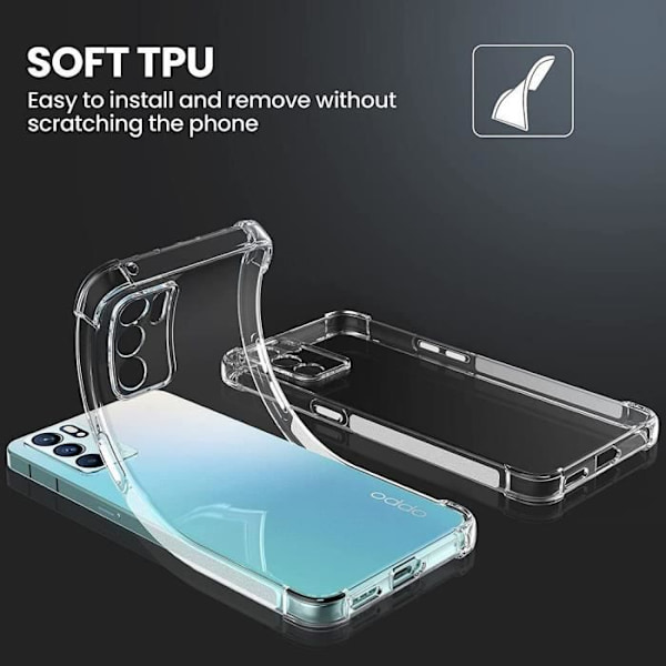Fodral för OPPO Reno 6 (6,43") Skydd 4 hörn Förstärkt silikon högt motstånd Transparent