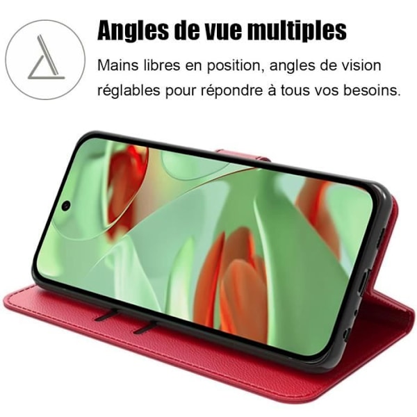 Fodral + 2 härdade glasögon för Google Pixel 9 Pro, skydd mot repor Stötsäkert mjukt syntetiskt läder - rött