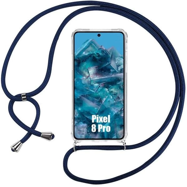 Coque - E.F.CONNECTION - för Google Pixel 8 Pro - Transparent skydd - Marinblå snodd - Mjuk marinblå
