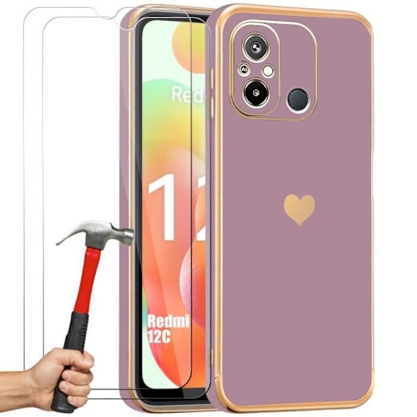 Coque + Tempereret Glas - Xiaomi - Redmi 12C - Lilla - Stødabsorberende - Elegant Lila