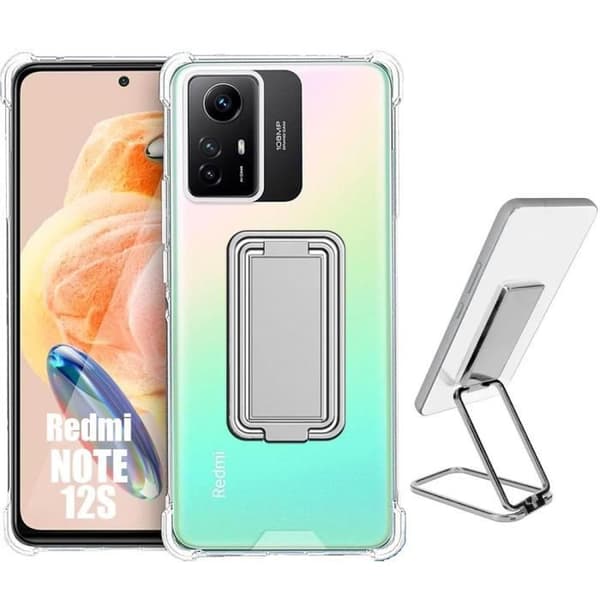 Fodral till Xiaomi Redmi Note 12S (inte för Note 12) Silikon Ultra Slim Stötsäker med justerbart stöd Metall Silver