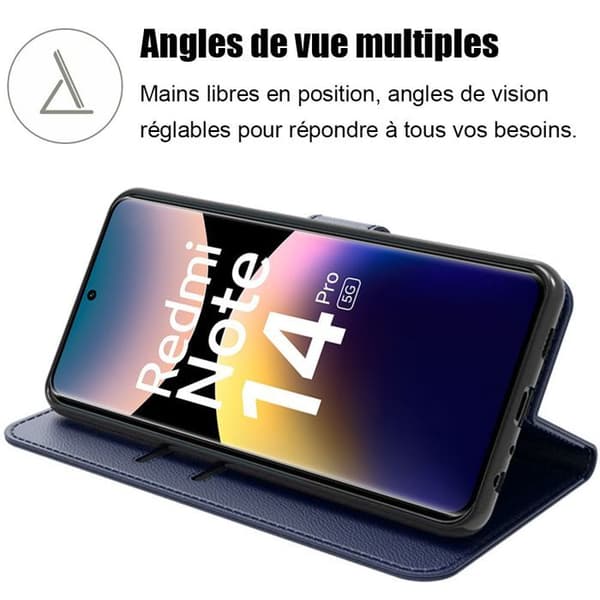 Coque - E.F.CONNECTION - För Xiaomi Redmi Note 14 Pro 5G - Marinblå PU-läder - Rep防 - Justerbart stativ marinblå