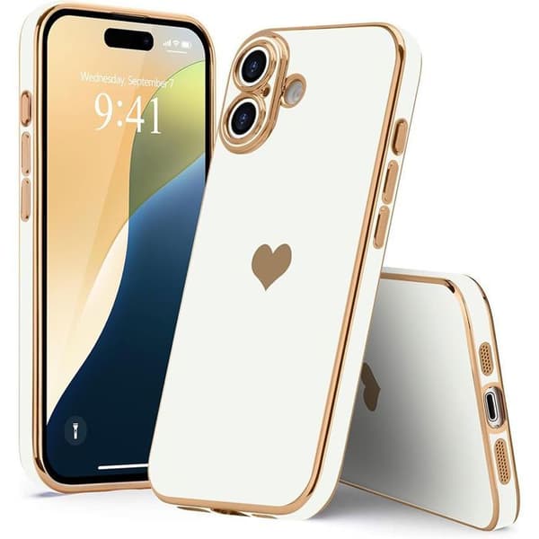Skyddsskal - E.F.Connection - för iPhone 17 Pro - Silikon Mönster Hjärta Vit - 2 Härdat Glas Vit