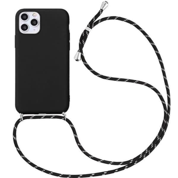 Skyddsskal - E.F.CONNECTION - för iPhone 11 Pro - Mjuk - Svart - Halsrem Inkluderad Svart