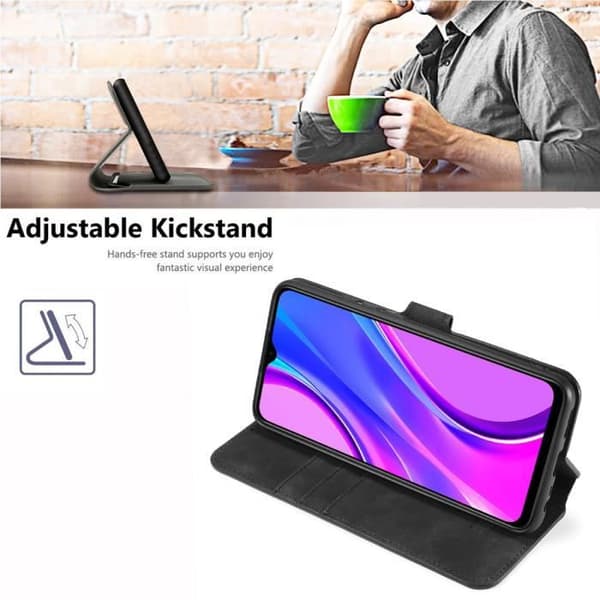 Coque - Xiaomi - Redmi 9 - Plånboksfodral - Optimal skydd - Svart - Retro Svart