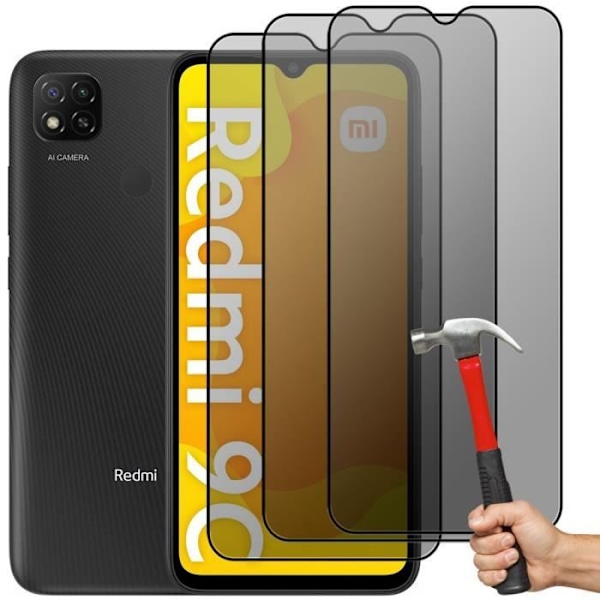 [3 stycken] Anti-spion härdat glas för Xiaomi Redmi 9C stötsäkert skydd Svart