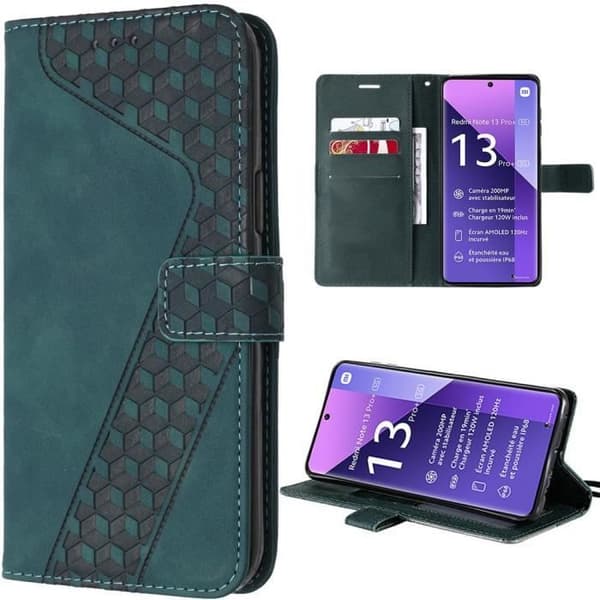 Coque - E.F.CONNECTION - För Xiaomi Redmi Note 13 Pro+ 5G - Syntetiskt Läder - Nattgrön - Stödfunktion Midnattsgrönt