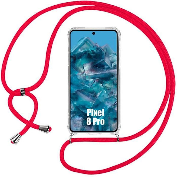 Coque - för Google Pixel 8 Pro - Stötsäker - Transparent - Röd Snöre Röd