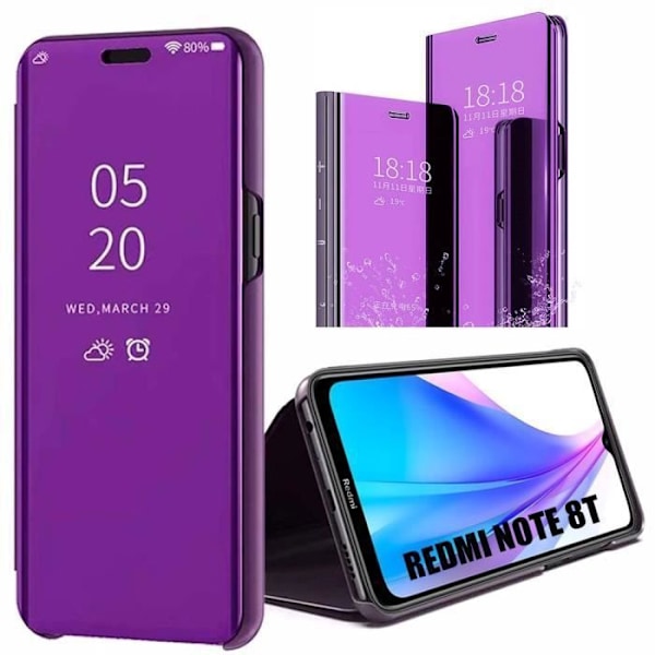 Beskyttelsesetui til Redmi Note 8T - E.F.CONNECTION - Anti-Shock Mirror Effect - Gennemsigtigt vindue - Lilla lila