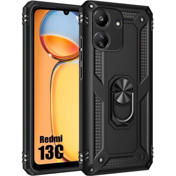 Fodral till Xiaomi Redmi 13C - Hårt stötsäkert med svart stödring