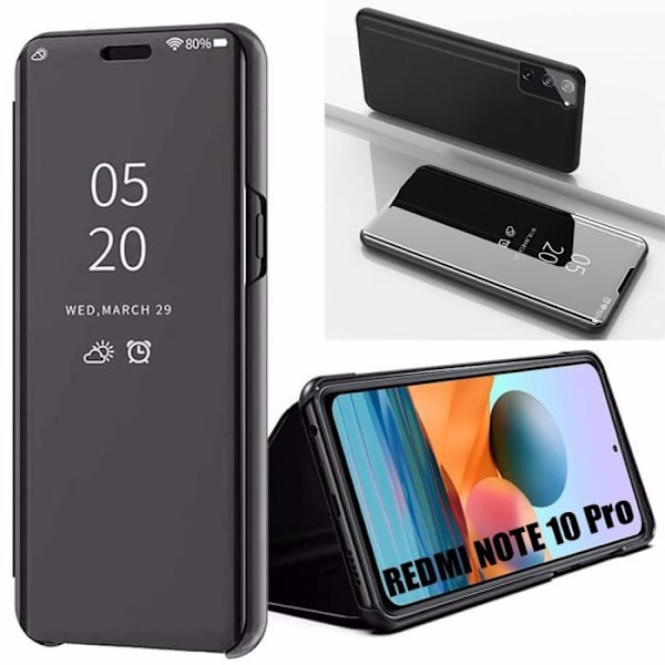 Etui til Redmi Note 10Pro 4G (6,67") Spejleffekt Anti-Shock Window Tanslucent Solid Black svart