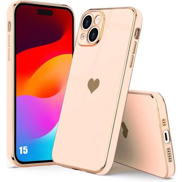 Ultra Slim Lätt Stötsäkert Heart Pattern Fodral till iPhone 15 - Rosa