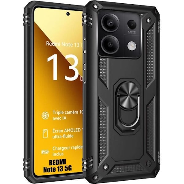 Fodral till Xiaomi Redmi Note 13 5G (inte för 4G) - Stötsäker styv ryggringstöd förstärkt kant - Svart