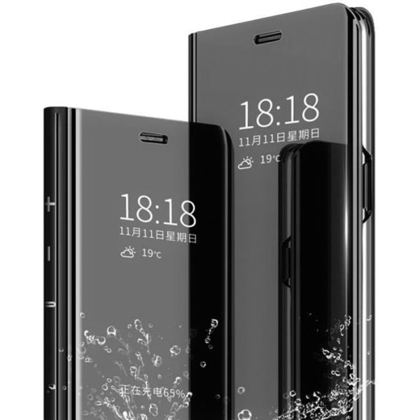 Etui til Xiaomi Redmi Note 10 Pro etui + hærdet glas Flip Clear View Gennemsigtigt spejlcover Stående 360° stødsikkert smart cover Svart