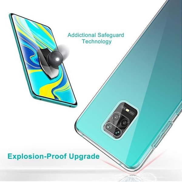 Fodral till Xiaomi Redmi Note 9S - Xiaomi - Mjuk - Transparent - 9H härdat glas - Reptålig Transparent