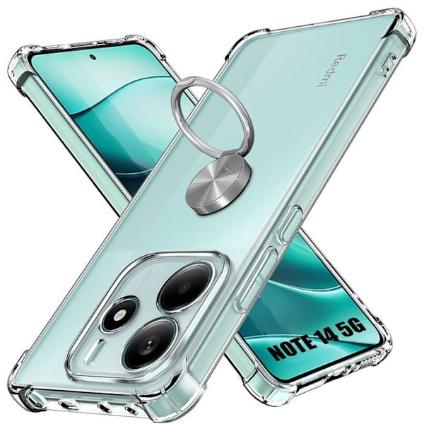 Skyddsfodral för Xiaomi Redmi Note 14 5G (inte för 4G) med roterande silverring Transparent