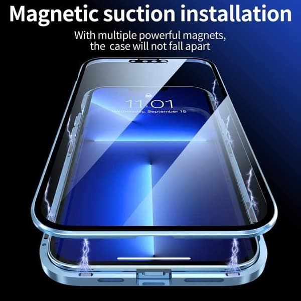 Skyddshölje - E.F.CONNECTION - för iPhone 13 Pro - Härdat glas - Stötabsorberande - Blå Blå