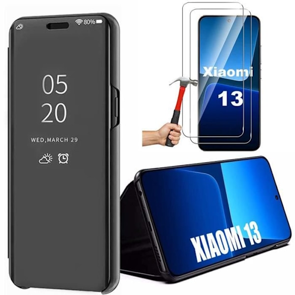 Fodral + 2 härdade glasögon till Xiaomi 13 Flip Fodral Stabilt skydd Svart Svart