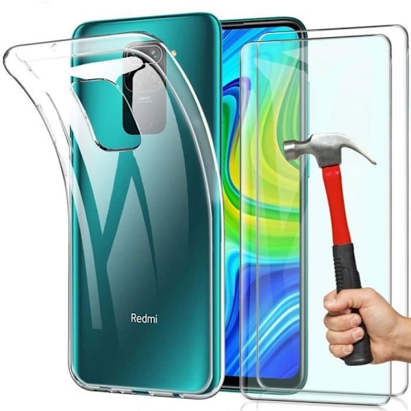 Skyddsfodral för Redmi Note 9 - E.F.CONNECTION - Flexibelt - Hög Motståndskraft - Silikon + Härdat Glas - Transparent Transparent