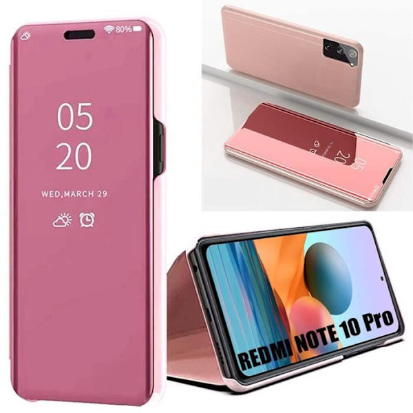 Fodral för Redmi Note 10Pro 4G (6,67") spegeleffekt Genomskinligt fönster Förstärkt skydd Rosa rosa