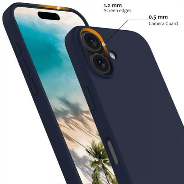 Silikonfodral + 2 härdade glasögon för iPhone 16 Plus - Ultratunt mjukt skydd Marinblå