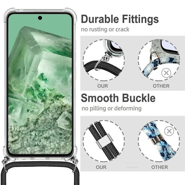Skyddsskal - Google - Pixel 8 - Stötdämpande - Flexibelt - Lätta vita snöre Transparent, vit