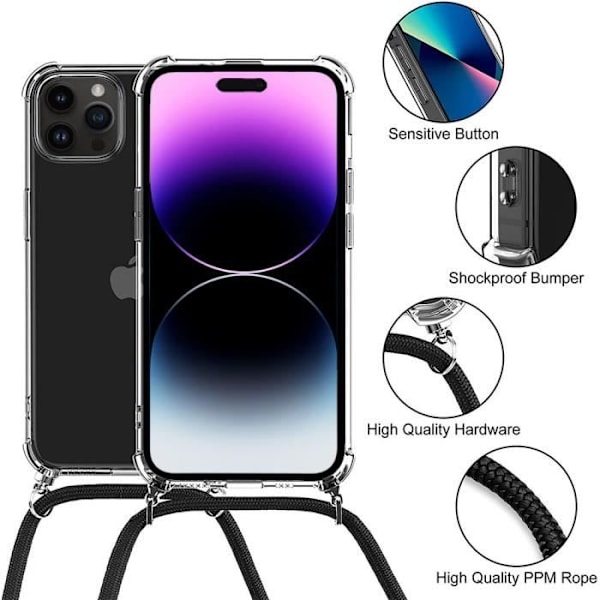 Coque - Silikon - iPhone 14 Pro - Transparent - Justerbart Snöre - Mörkblå Transparent, Marinblå